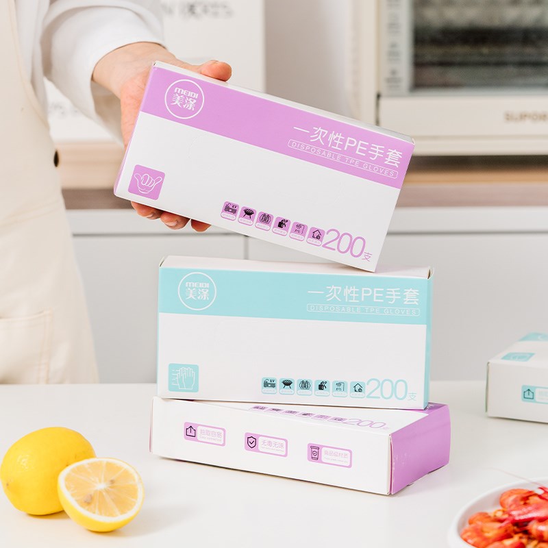 速发一取性手套级专用烘耐厨房家用加厚焙磨透明PE手套抽次式商用