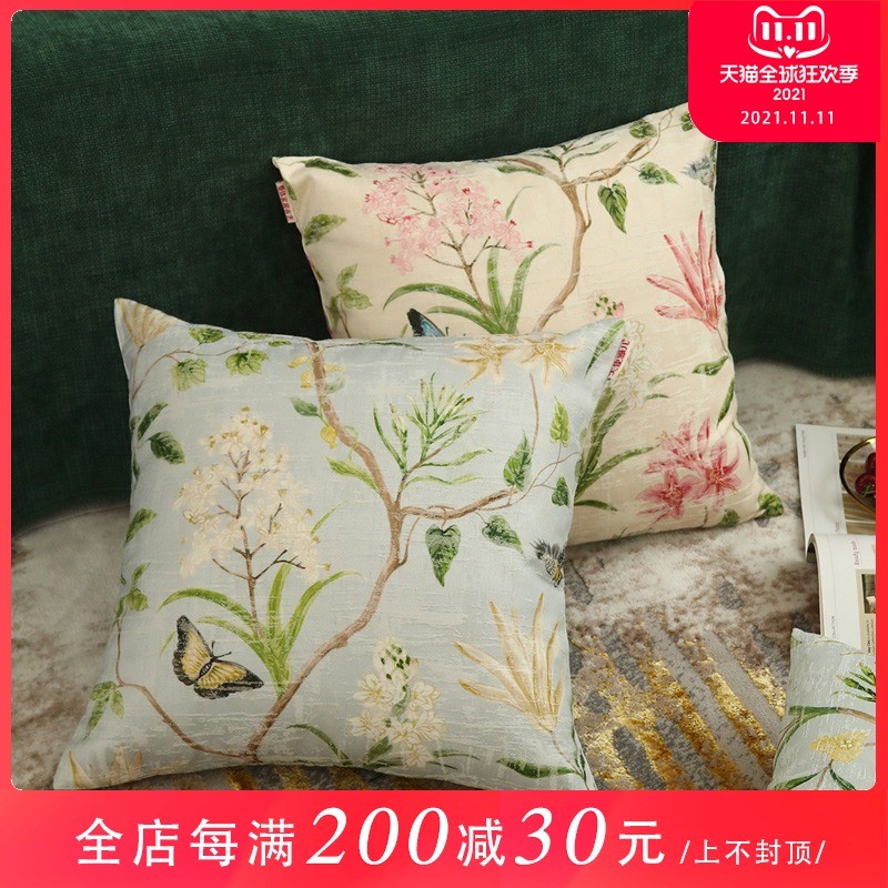 速发枕抱靠枕套垫美式花鸟数码印花家用汽车沙发护腰大号简约