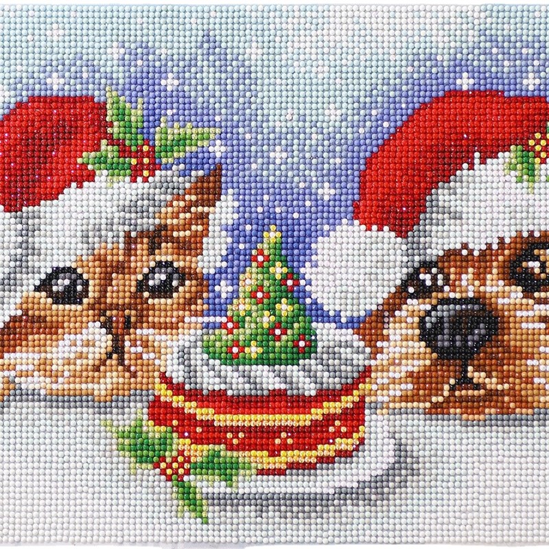 速发【精修点图设计】新款圣诞礼品小猫狗5d画满钻AB钻砖石画