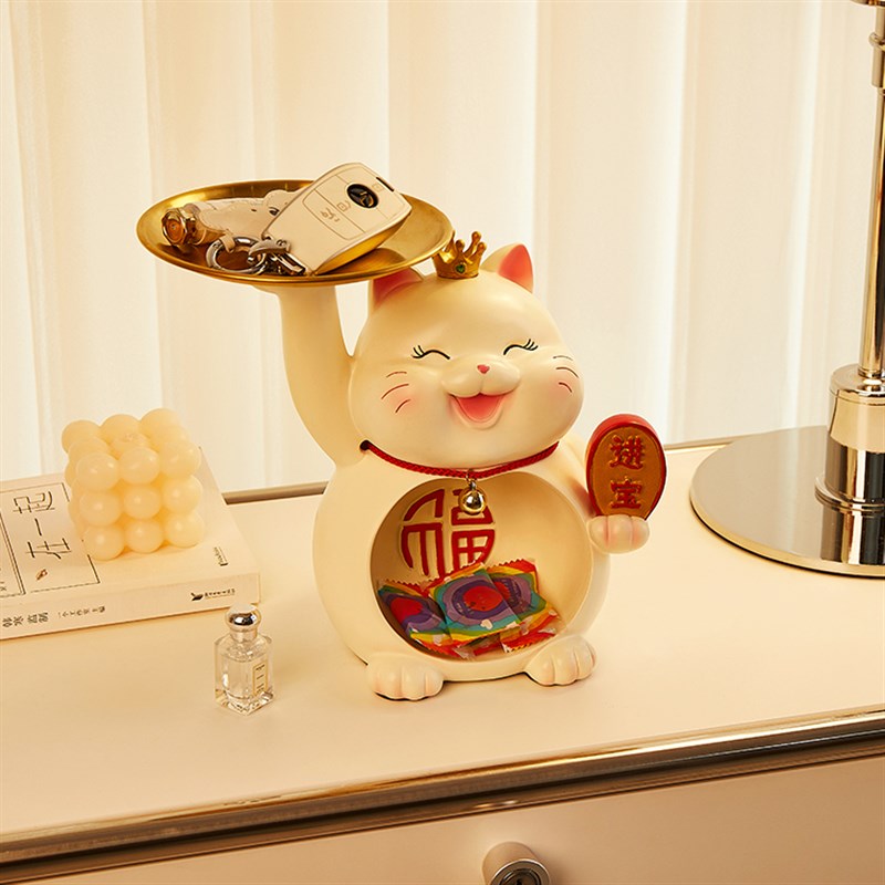 速发招财猫摆件入户门口玄关客厅龙年收纳置物架装饰品