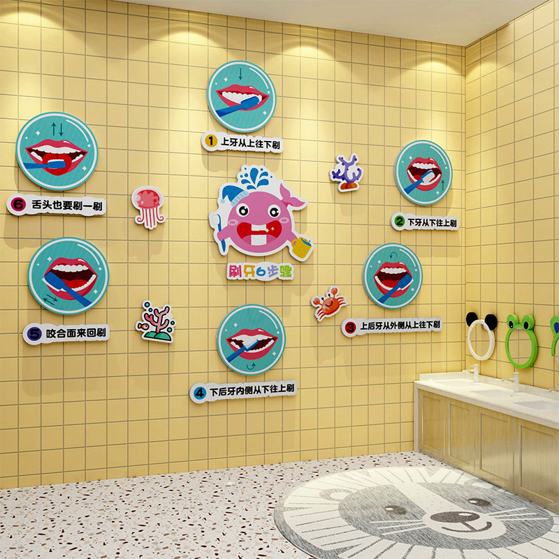 速发刷牙六题骤化妆室饰面装墙墙贴纸贴画自粘幼儿园主步文化装饰,家居饰品,文化墙贴,淘宝优惠券,粉丝福利购,淘宝优惠卷