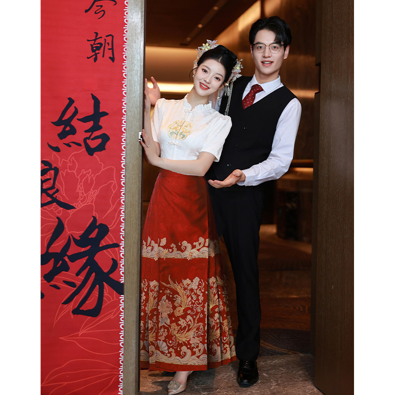 速发新4式马面新敬酒服202中裙款新娘婚服红色套装旗袍领证订婚礼