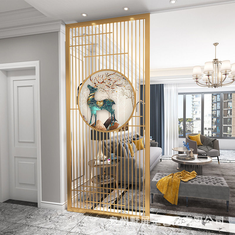 速发挡风隔断墙关厅卧室遮屏家用中式简约入户玄客铁艺不锈钢