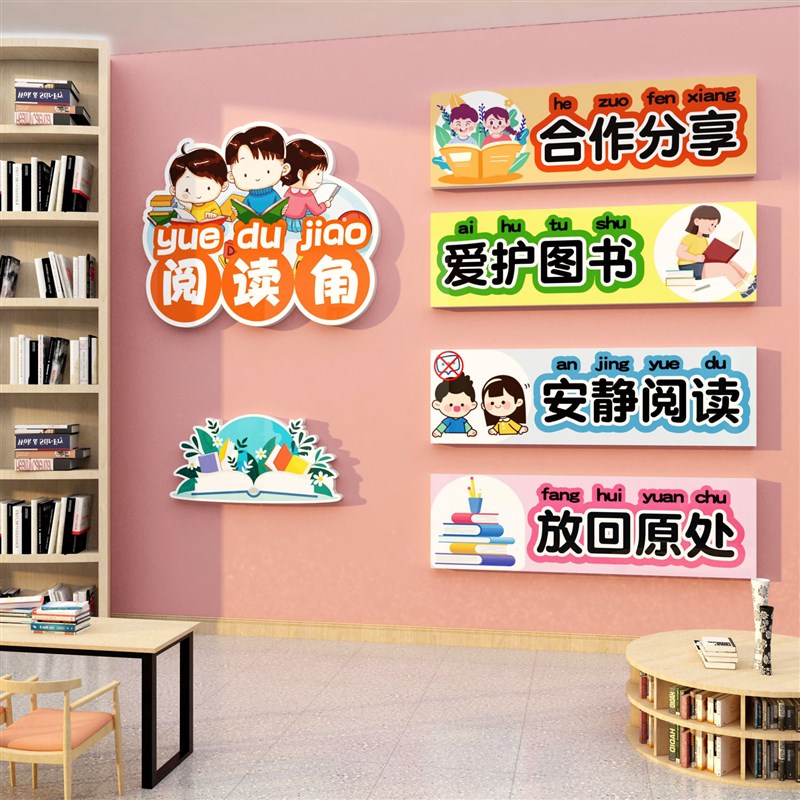 速发阅读角布置装饰儿背节区览本馆阅绘室幼儿园环创童景文化墙贴