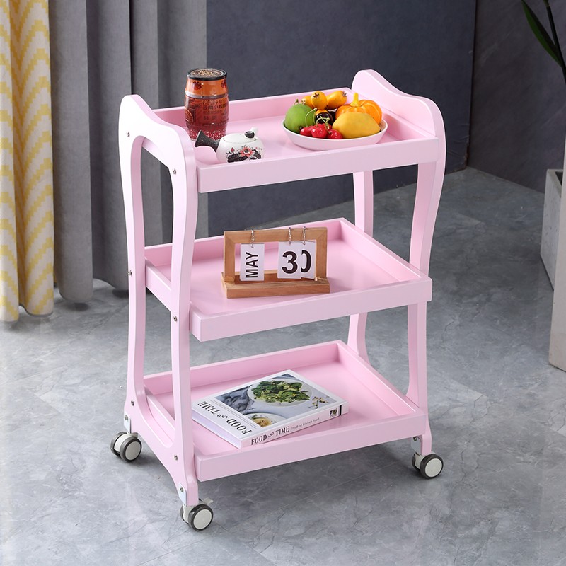 速发欧式推漆车木缩实压板烤车美甲收纳车院移动置物架子