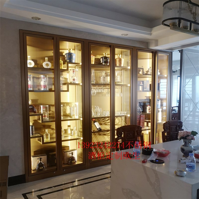 速发恒温不锈钢酒柜 展示柜隔断装饰属瑰金红酒架轻奢钢板金玫柜