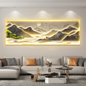 速发流水生财带灯轻奢客厅装饰画简中式背客松沙发迎景墙挂画新约