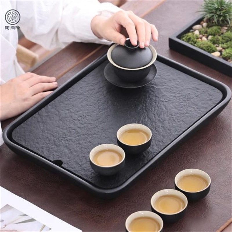 速发陶瓷长方形快速下水储水式茶盘排水小型茶台迷你简约家用茶海