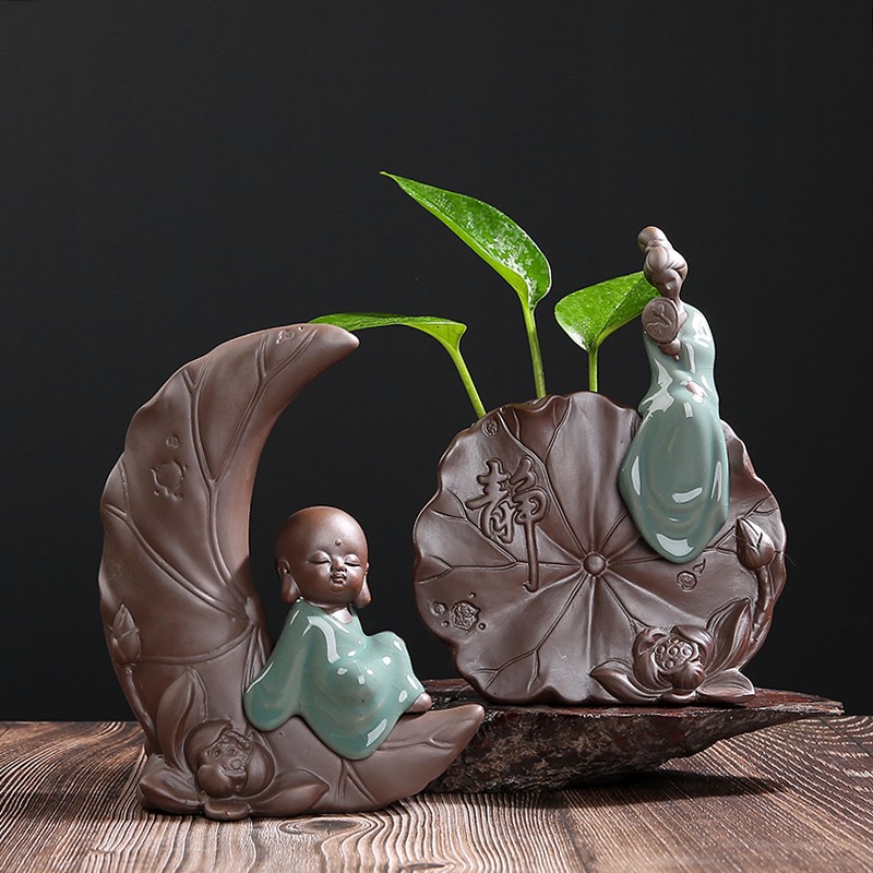 速发中国风创意绿萝水培植物花瓶客厅装饰品水养插花陶瓷花盆器皿