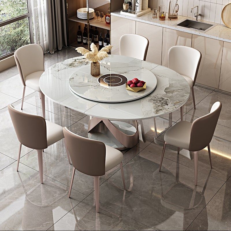 速发小户型意式餐桌椅组合轻奢亮光型板饭桌带转盘简约圆岩家用,住宅家具,岩板餐桌,淘宝优惠券,粉丝福利购,淘宝优惠卷