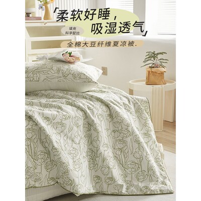 速发空人被纯棉全被夏季可机洗小碎花夏凉棉大豆纤维单调双人薄被