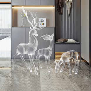 速发大型透明麋落庭摆件鹿鹿玄关地院酒店大堂会所商场高端装 饰工