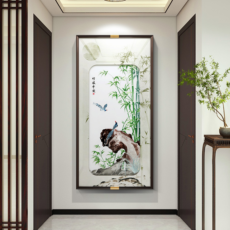 速发竹报平安玄关装饰画国风苏绣入户走廊壁画刺绣挂画新中式过道图片