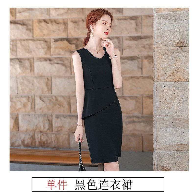 速发职业套装连衣裙时尚气质正装面试夏无袖工作服一步裙716