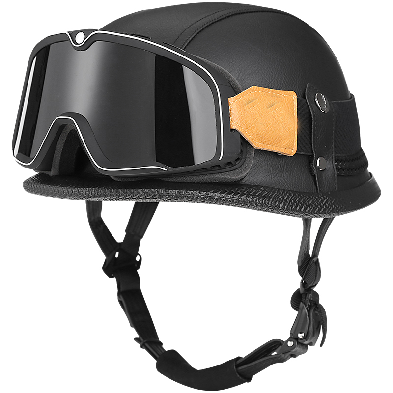 速发复古摩托车头季夏盔半盔男电动车德式雷盔哈钢巡航机车瓢