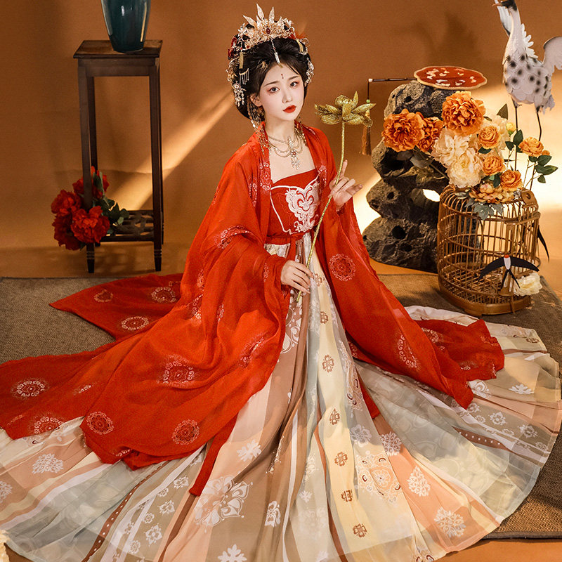 速发2024新款改良汉服唐制诃古裙红色嫁衣子气飘逸古风仙装春