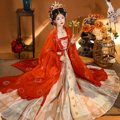 速发2024新款改良汉服唐制诃古裙红色嫁衣子气飘逸古风仙装春