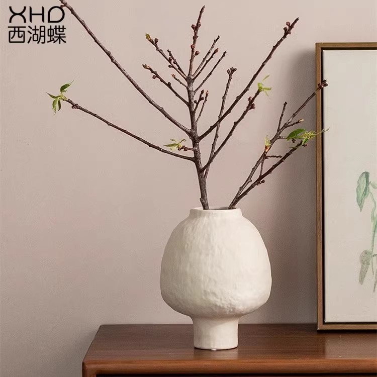 速发陶花花瓶侘寂风级简约高瓷感客厅玄关水培花器假花摆件