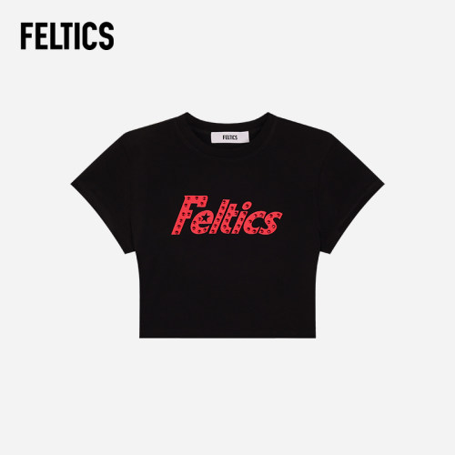 FELTICS短袖T恤女潮牌印花高弹显瘦短款美式