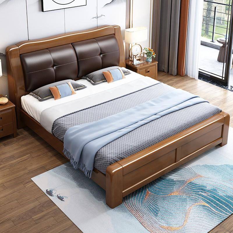 实木床主卧婚床1.5米双人床1.8米现代简约卧室储物软包经济新中式