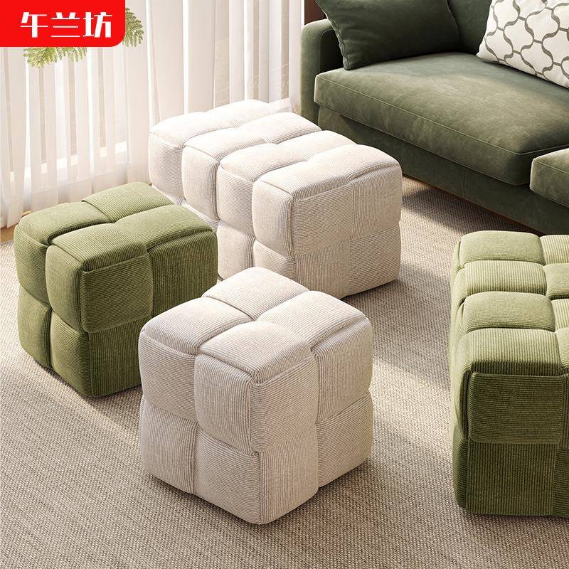 布艺方凳家用矮凳魔方沙发脚踏门口布艺换鞋凳客厅坐墩小凳子