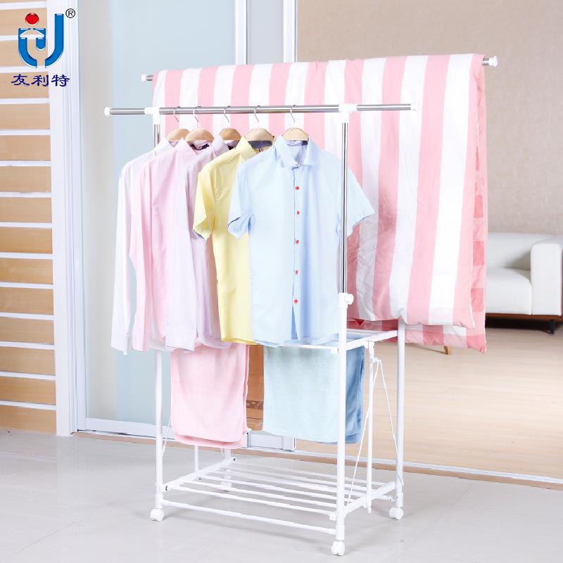 友利特晾衣架落地挂衣服架子双杆式折叠毛巾架婴儿晒尿布架阳台