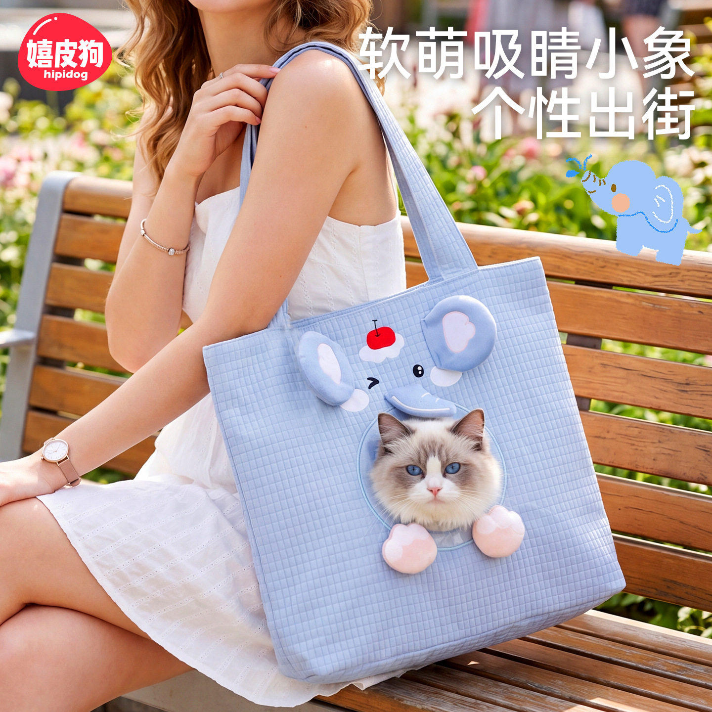 可爱帆布猫包斜挎手提猫咪袋子小型犬狗包可露头单肩包宠物外出包