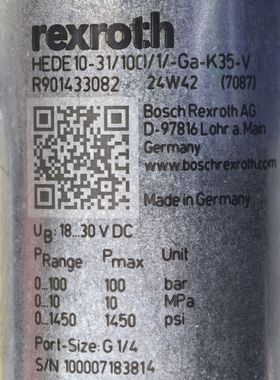 R901433082  HEDE10-31/100/1/GA-K35-V # Rexroth，压力传感器
