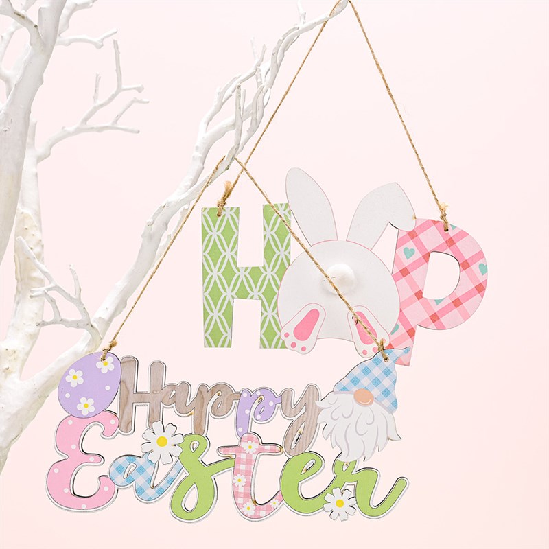 推荐DIY Happy Easter Decor Bunny Door Hanging Wooden Plaque