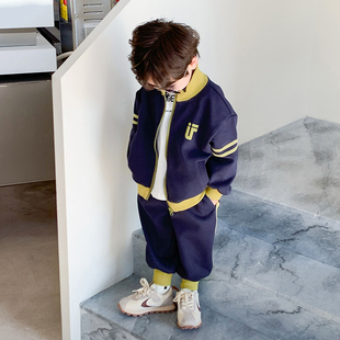2023新款 帅气男宝宝两件套炸街痞帅运动儿童春 春秋季 极速男童套装