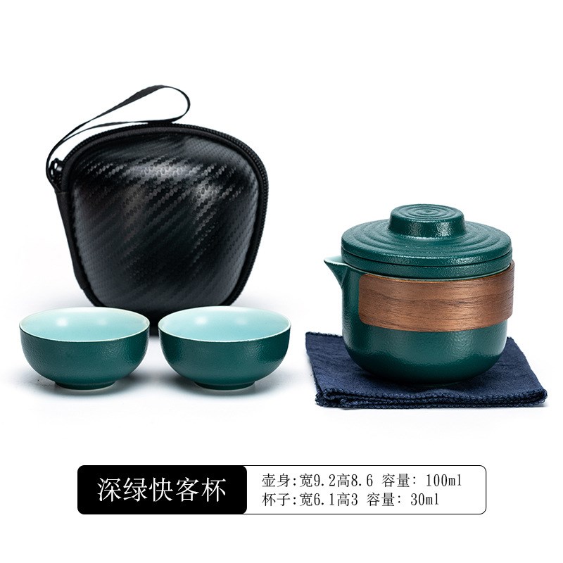 陶瓷旅行快客功夫茶具户外玻璃一壶二四杯M车载便携泡茶壶随身套
