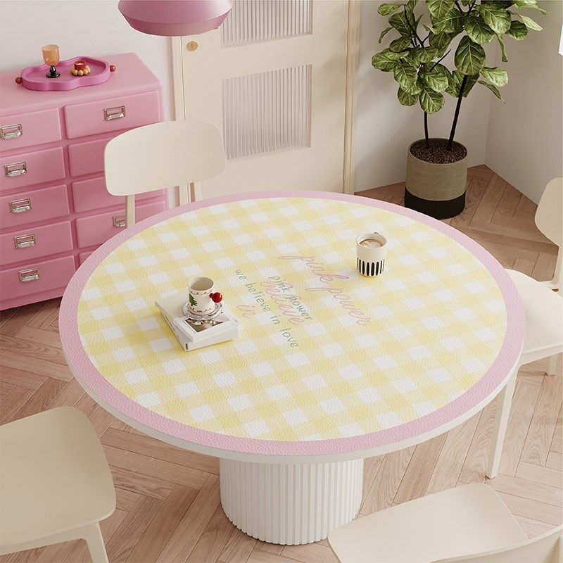 韩式马卡龙格子皮革圆桌垫餐桌圆形台面保护垫子防水防油免洗桌布,居家布艺,桌布,淘宝优惠券,粉丝福利购,淘宝优惠卷
