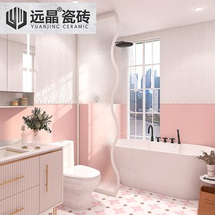 300x600海基布花砖粉色厨卫墙砖法式奶白油风全瓷砖阳台地砖庭院