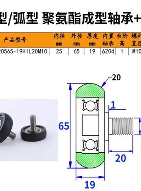 Y UMBRH带螺杆外球面包胶轴承6000聚氨酯包胶轮608带轴软胶脚轮