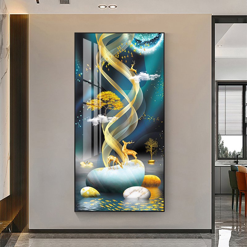 5d钻石画时来运转贴砖十字绣钻石绣2022满钻新款客W厅麋鹿玄关轻