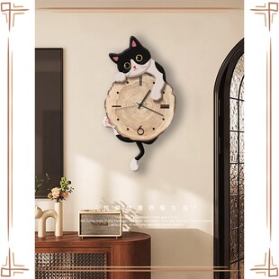 现代简约猫咪钟表挂钟客厅2025  新款创意时钟挂墙高级感艺术挂表