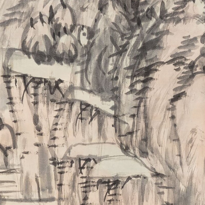 清代朱耷 彩笔山水画 微喷w打印八大山人临摹画稿复制四僧山水画