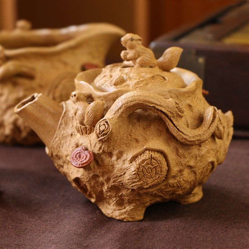 宜兴紫砂名家精品茶具套装手工盖碗松鼠供春手抓壶树桩灵芝公道杯