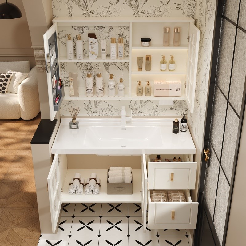 法式复古浴室柜组合n陶瓷一体盆洗手台化妆室洗手池奶油风洗脸盆
