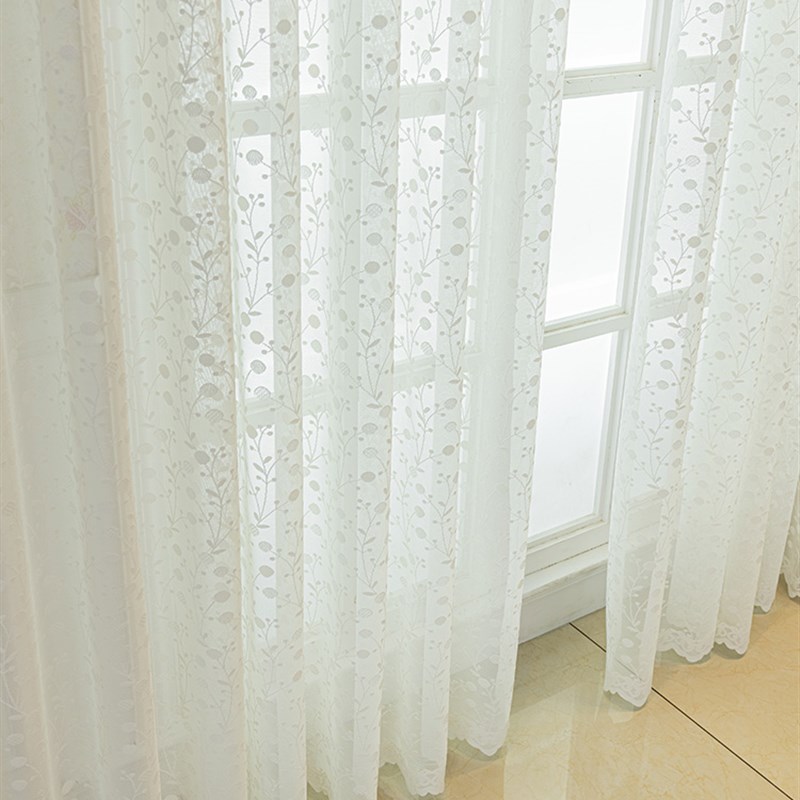 现代轻奢梦幻纱帘客厅阳台卧x室隔热防晒窗纱水溶绣花刺绣白纱韩