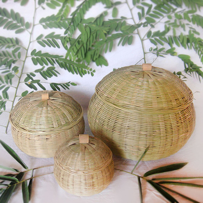 纯手工家用南瓜篮带盖子编织竹编篮子竹编制作储物收纳筐鸡蛋竹筐