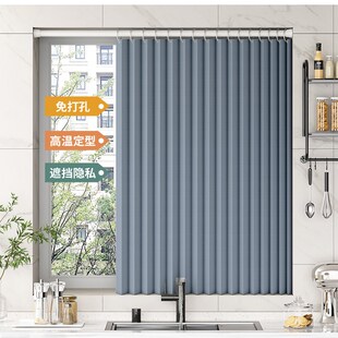 折叠厨房窗帘免打孔窗户遮挡帘防油D烟专用遮阳拉帘浴室防水布帘