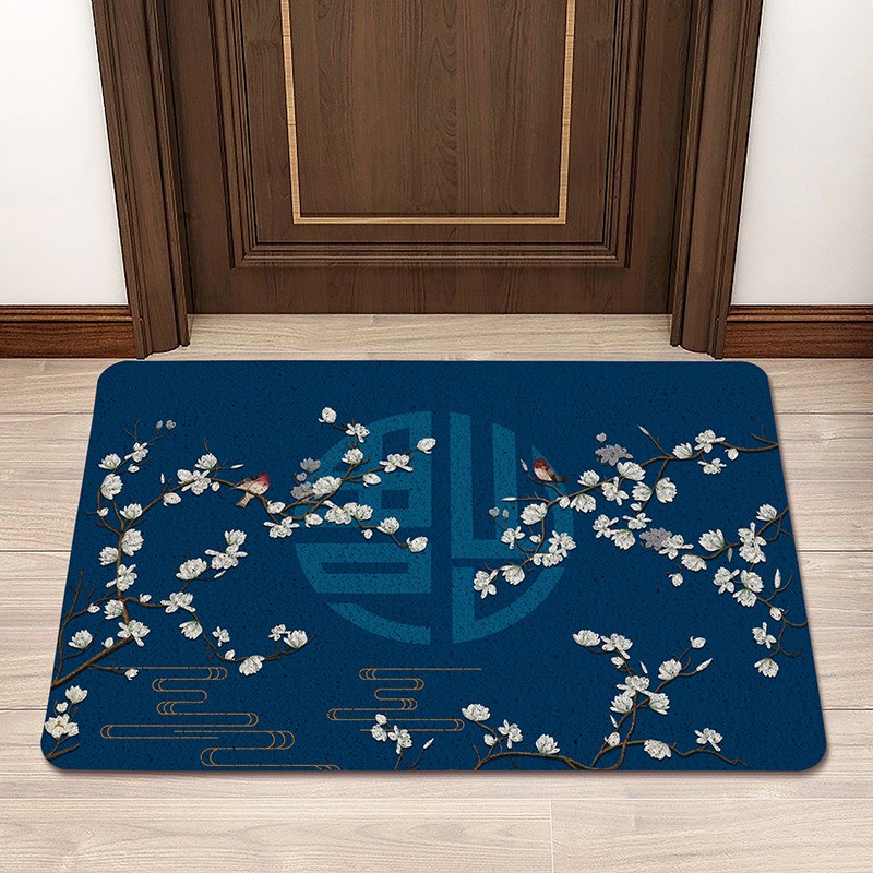 蓝色新中式地垫进门地毯丝圈家用入户门口门厅门垫玄关蹭土脚踏垫
