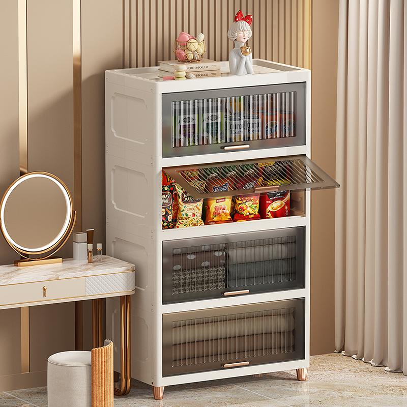60/65CM厨房置物架落地多层家用储物柜翻盖收纳柜客厅零食收纳架