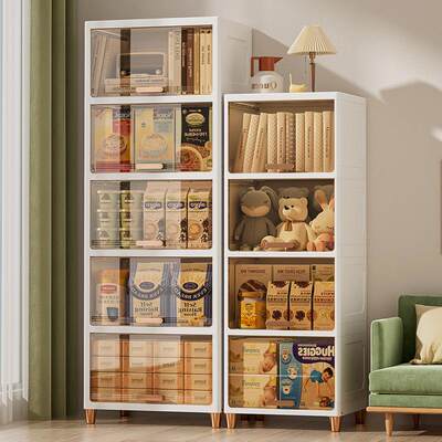 带门厨房置物架落地客厅玩具柜翻盖收纳柜多功能零食多层收纳架子