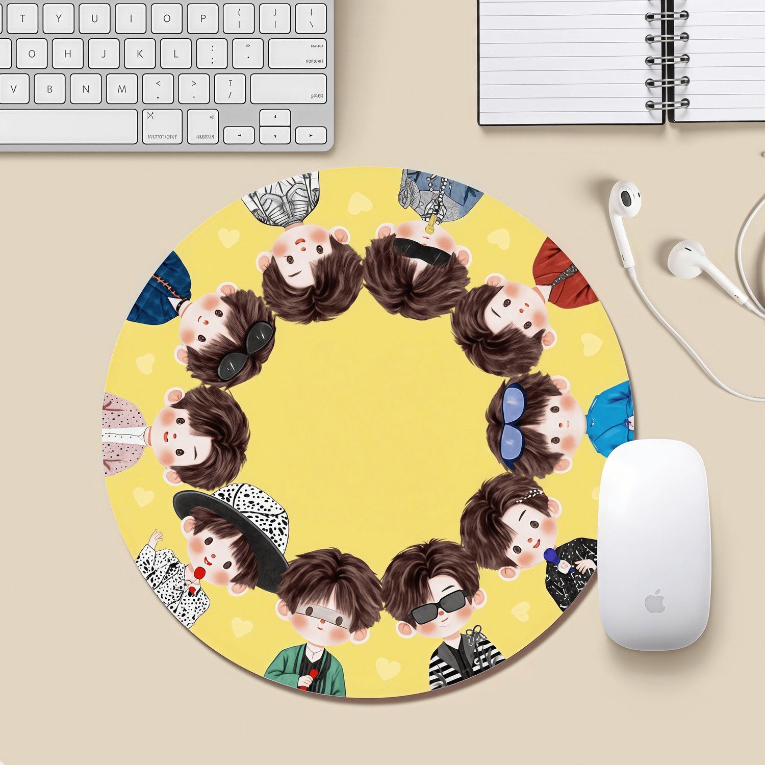 刘宇宁可爱圆形Q版明星周边鼠标垫 电脑键盘硅藻泥耐脏宿舍防滑垫