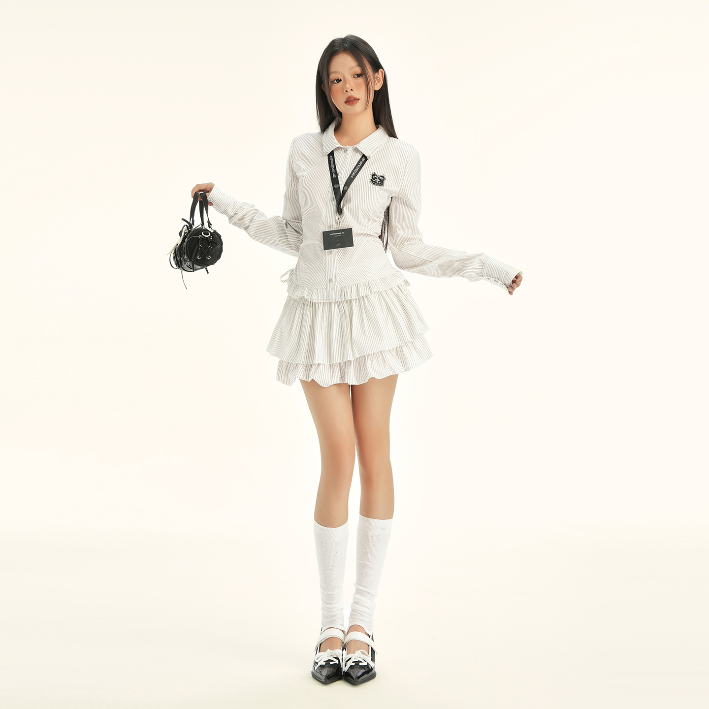 25th ootd! 春日野学院感条纹衬衫套装 徽章花边绑带百褶蛋糕裙