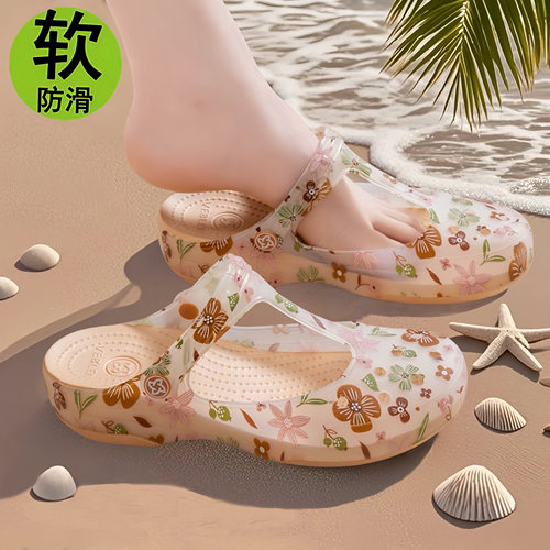 洞洞鞋女款女夏妈妈防滑女士中老年厚底舒适软底果冻沙滩凉0503k