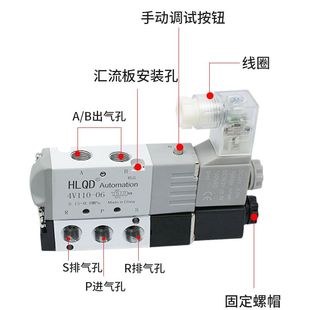 06二位五通24V气缸换向气阀电阀220V电磁控制阀 电磁阀4V110