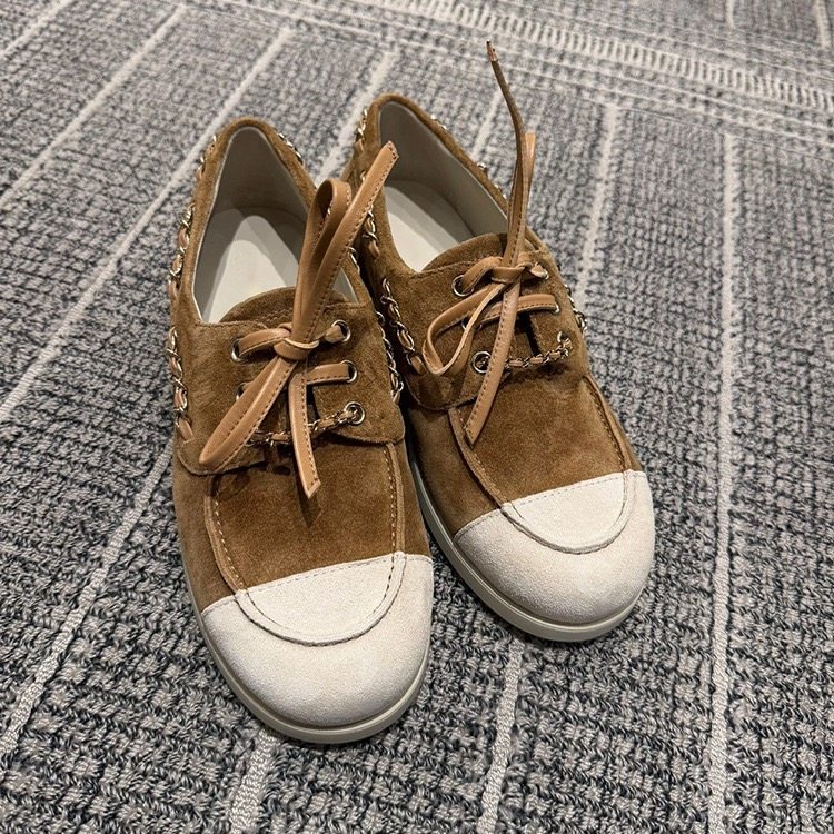2026新款小香风牛反绒乐福鞋女平底系带休闲百搭单鞋链条装饰皮鞋,女鞋,深口单鞋,淘宝优惠券,粉丝福利购,淘宝优惠卷